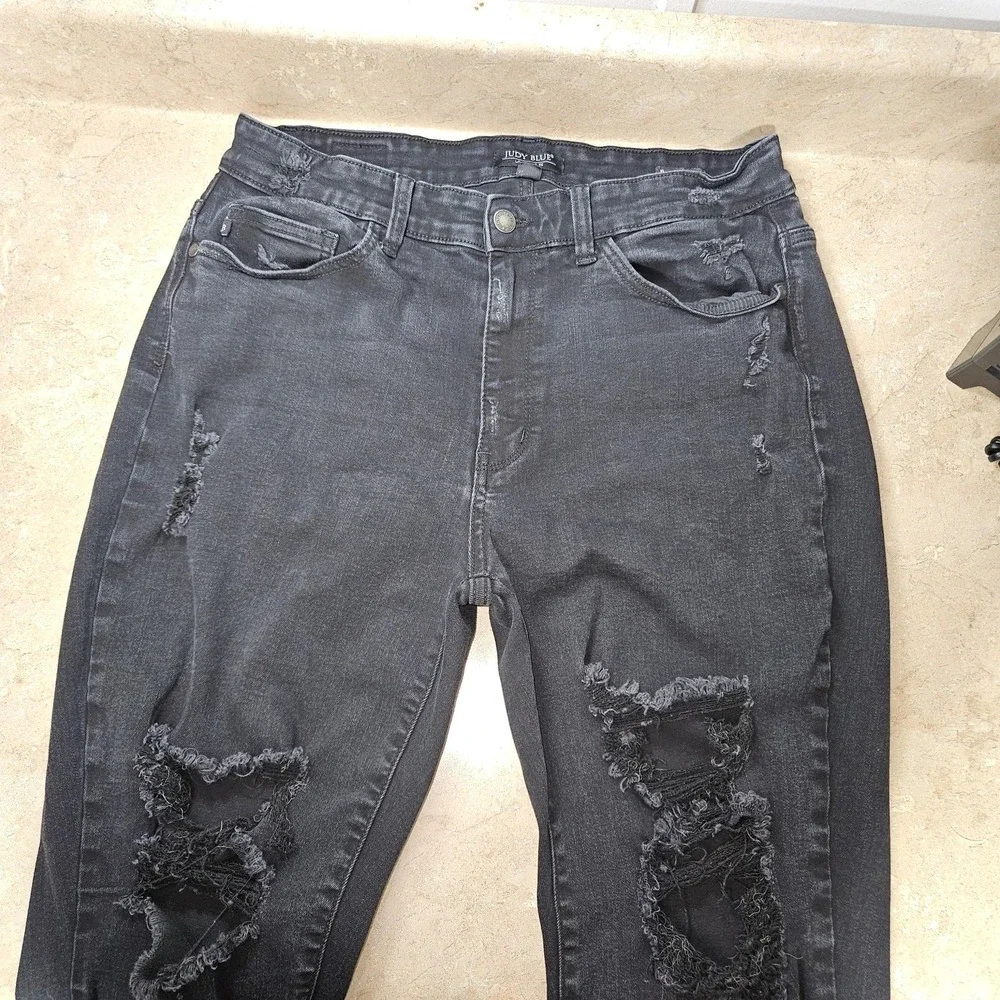 Judy Blue Jeans Womens‎ 16W Black Boyfriend Fit Distressed Plus Normcore Preppy